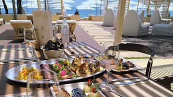 Private beach, sun loungers, beach umbrellas, beach bar
