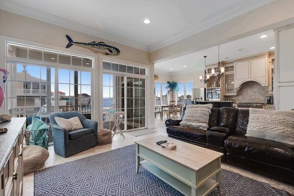 TV, offices - West Fenwick waterfront dream with stunning rooftop deck views, dock & firepit (Selbyville)