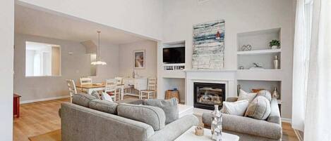 TV, fireplace, offices