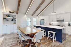 Fridge, microwave, oven, stovetop - Town of Dewey Beach modern home with grill & outdoor showers - prime location (Dewey Beach)