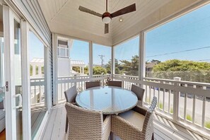 Outdoor dining - Spectacular pet friendly house walk to beach w/ocean views, private pool (Dewey Beach)