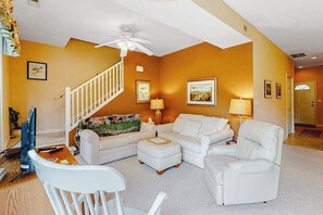 TV, fireplace, DVD player, offices - Salt Pond townhome with screened porch, AC & paid-access pools, tennis & gym (Bethany Beach)
