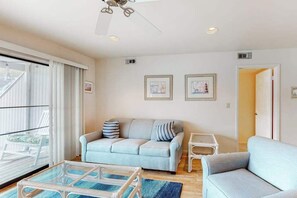 TV, fireplace, DVD player, offices - Sea Colony Tennis 1st floor condo w/ free WiFi, lake view, and shared sauna (Bethany Beach)