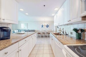 Fridge, microwave, oven, stovetop - Sea Colony oceanfront condo with WiFi, balcony, w/d, & pool/tennis (Bethany Beach)