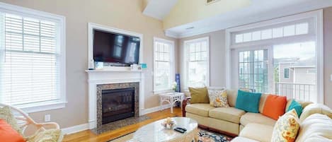 TV, fireplace, offices