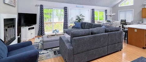 TV, fireplace