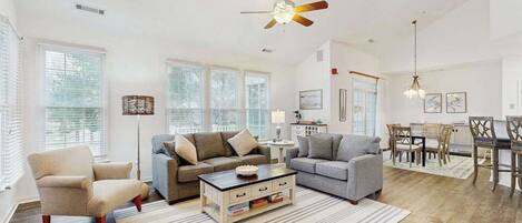 TV, fireplace, offices