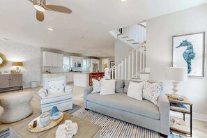TV, fireplace, offices - Town of Bethany Beach home near beach with firepit, bikes, fireplace, beach gear (Bethany Beach)