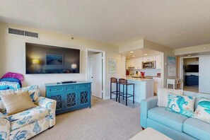 TV, fireplace, offices - Sea Colony Ocean 1st floor condo w/ elevator, tennis court, and basketball court (Bethany Beach)