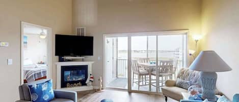 TV, fireplace, offices