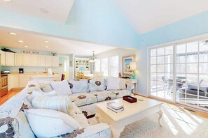 TV, fireplace, offices - Updated Waterside home near beach with screened deck & community pool (Frankford)