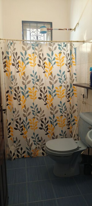 Dusche, Bidet, Handtücher, Toilettenpapier