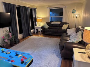 Smart TV, fireplace, video games, books