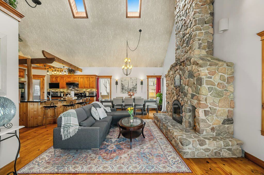 TV, fireplace, DVD player, foosball