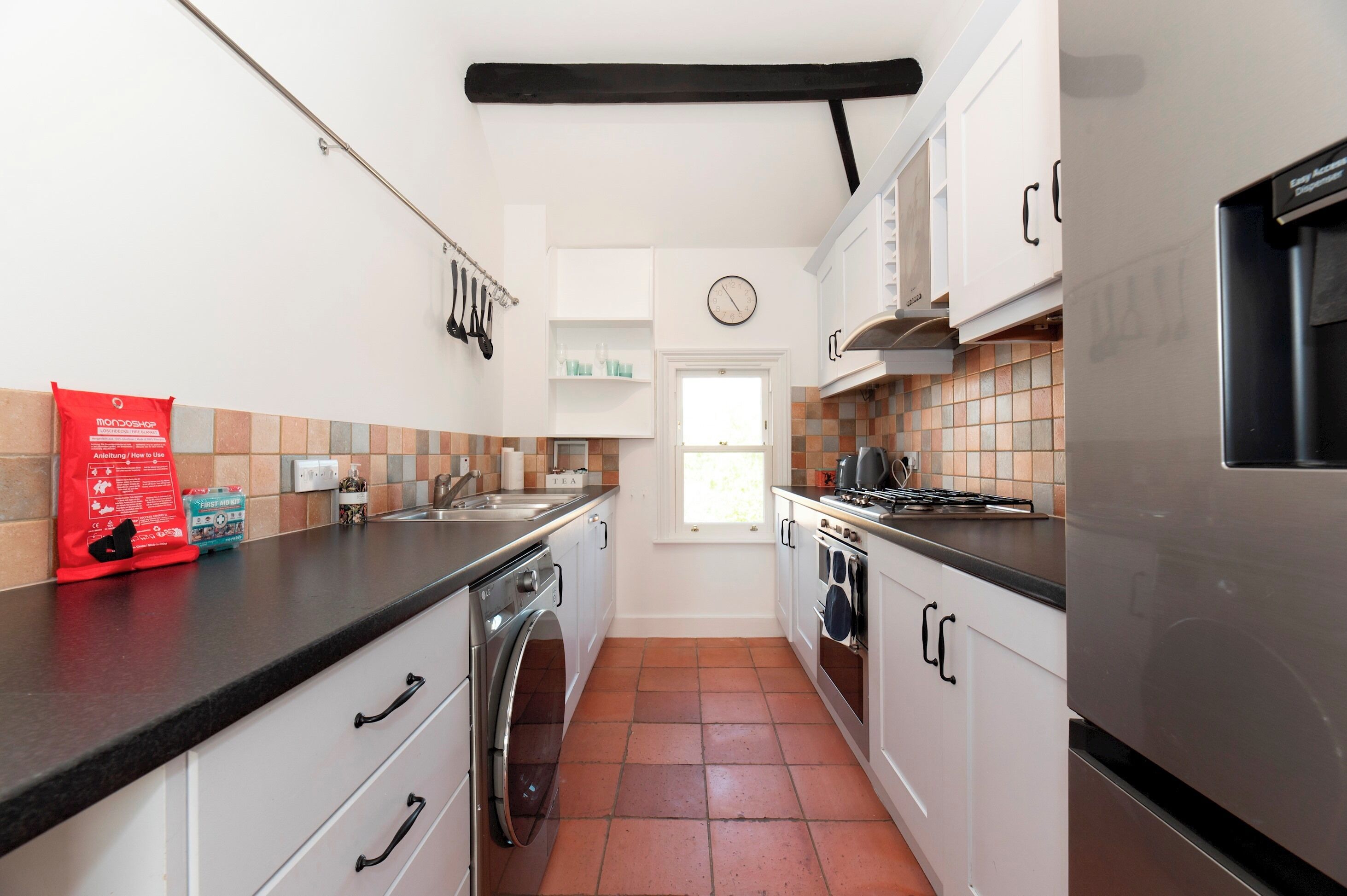 Fridge, microwave, oven, dishwasher