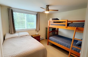 2 bedrooms, desk, iron/ironing board, travel crib