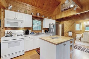 Fridge, microwave, oven, stovetop - Lakefront home with private dock, canoe & kayak, fast WiFi, and firepit - dog OK (Greenville)