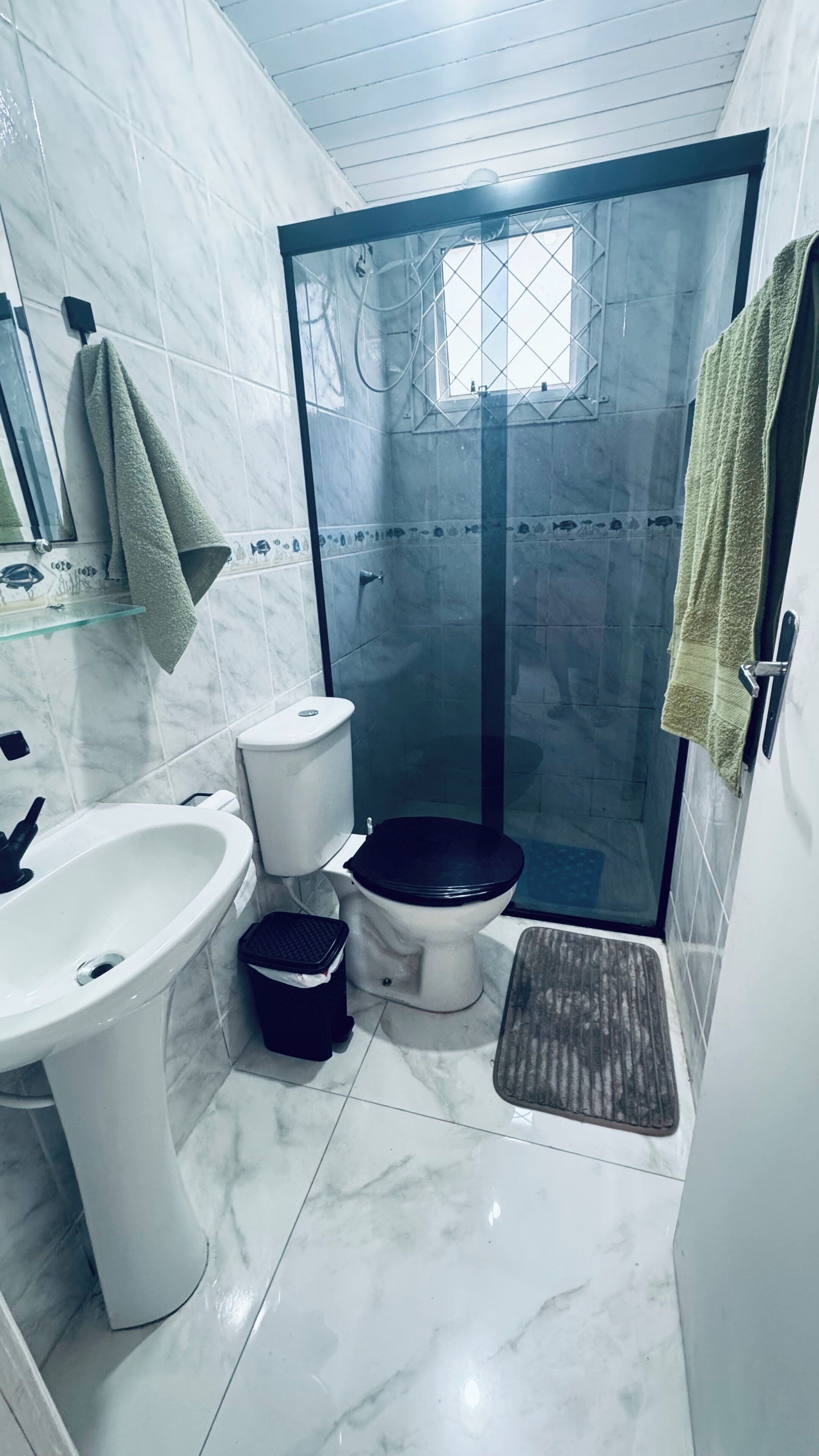 Douche, sèche-cheveux, serviettes fournies, papier toilette