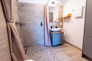 Shower, hair dryer, soap - T8 3-room 2-BA comfort family apartment (Titisee-Neustadt)