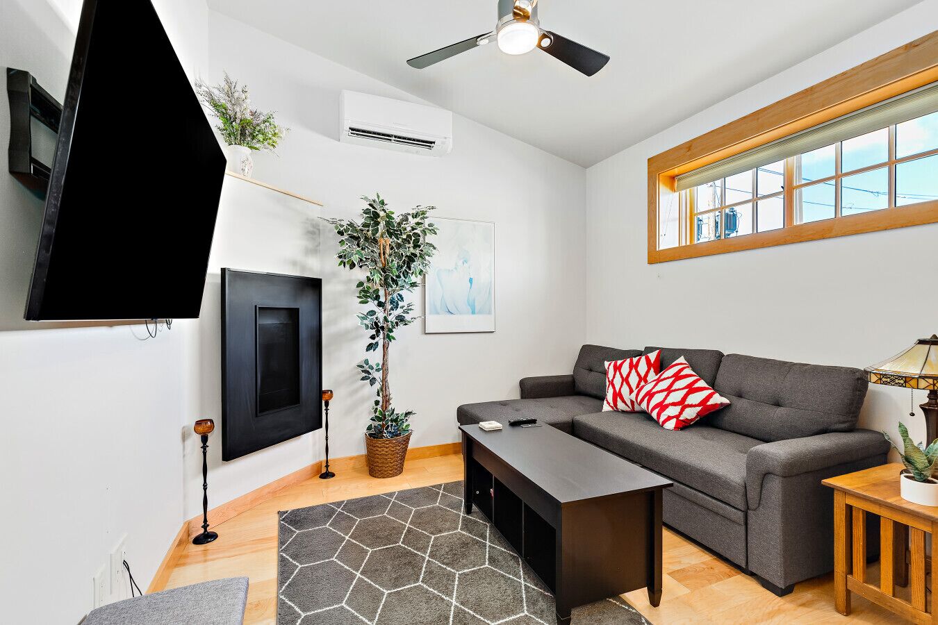 TV, fireplace