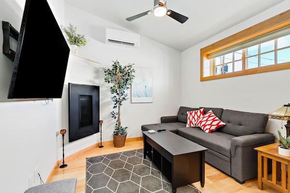 TV, fireplace