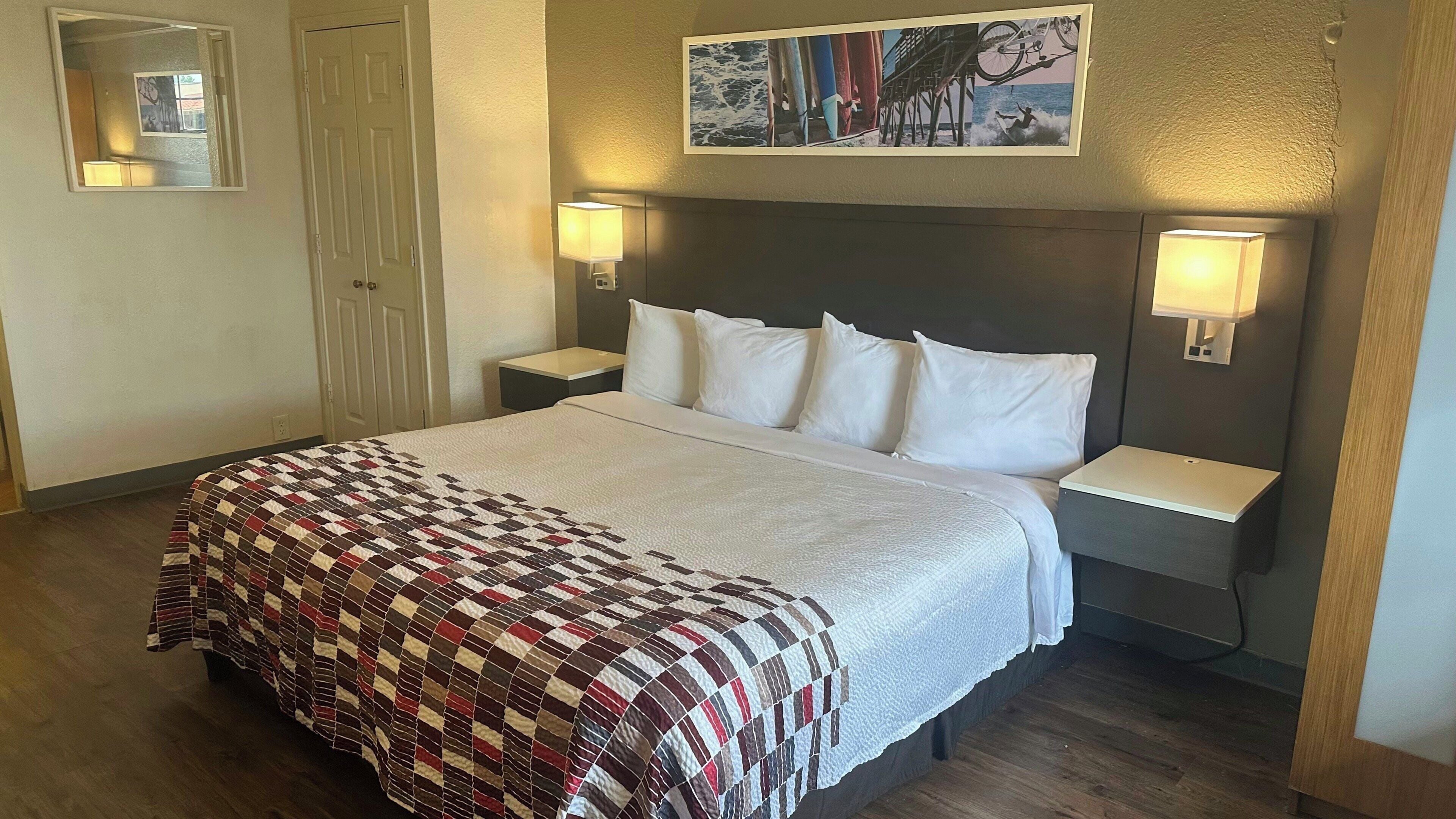 Desk, blackout drapes, WiFi (free), bed sheets