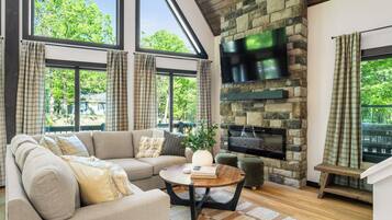 Smart TV, fireplace, video games, foosball