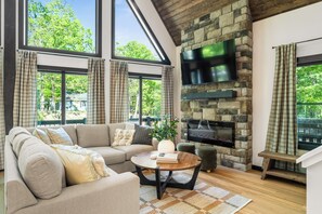Smart TV, fireplace, video games, foosball