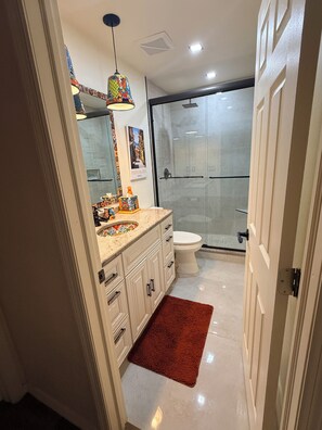 Hair dryer, towels, toilet paper
