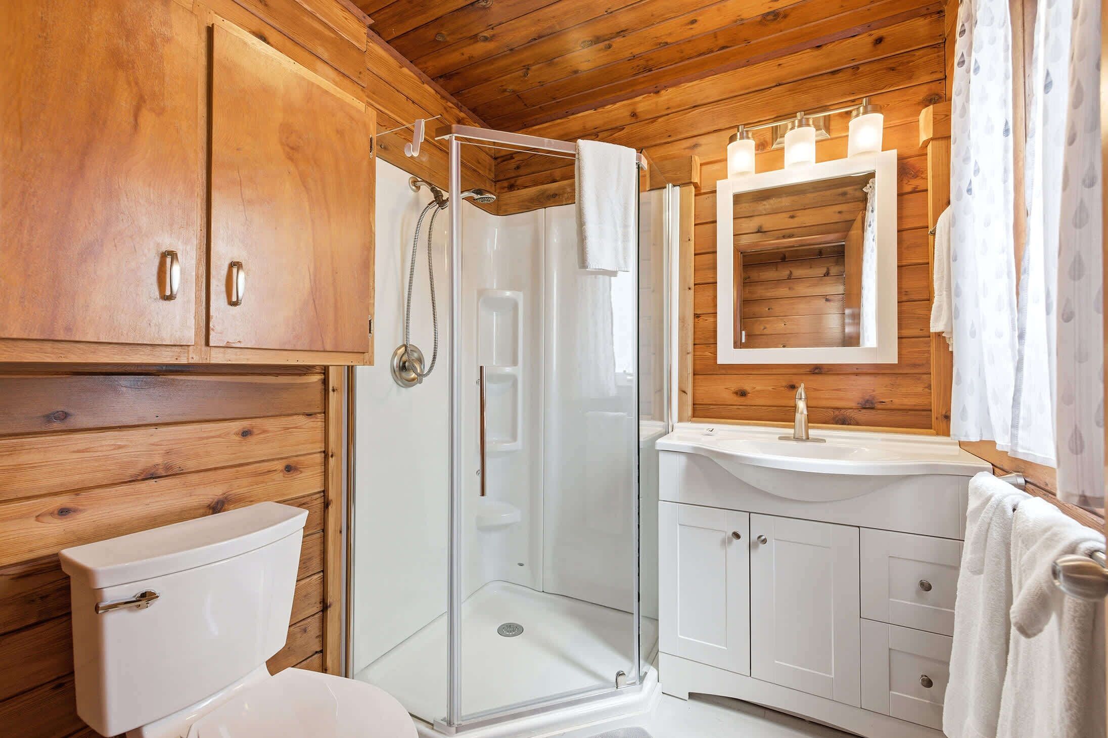 Shower, towels, shampoo