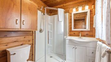 Shower, towels, shampoo