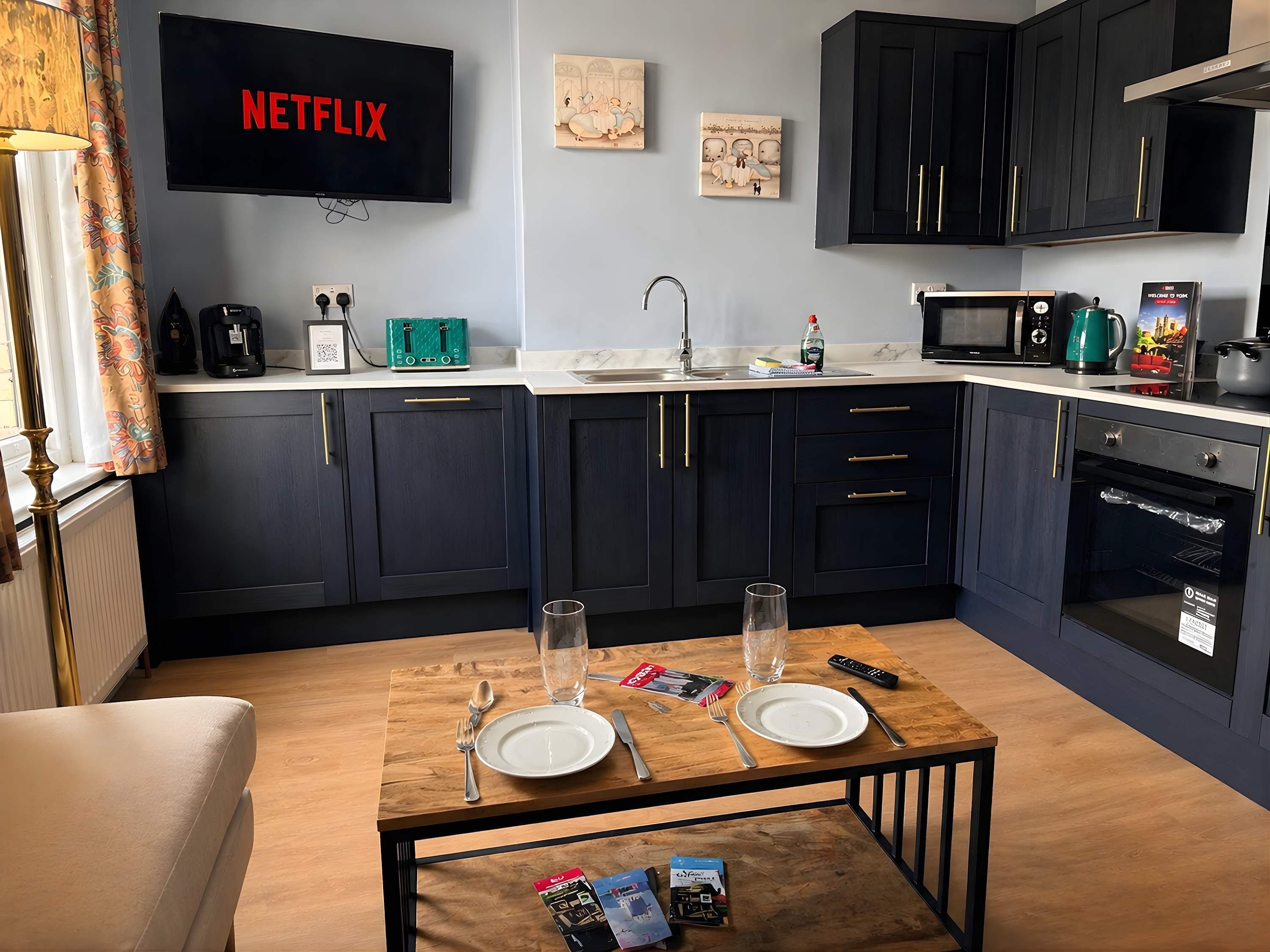 Fridge, microwave, oven, dishwasher