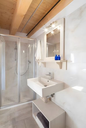 Shower, towels - 'Vitis Vinifera Room' with Shared Garden and Wi-Fi (Valmareno)