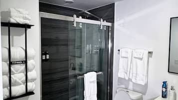 Shower, hair dryer, bidet, towels