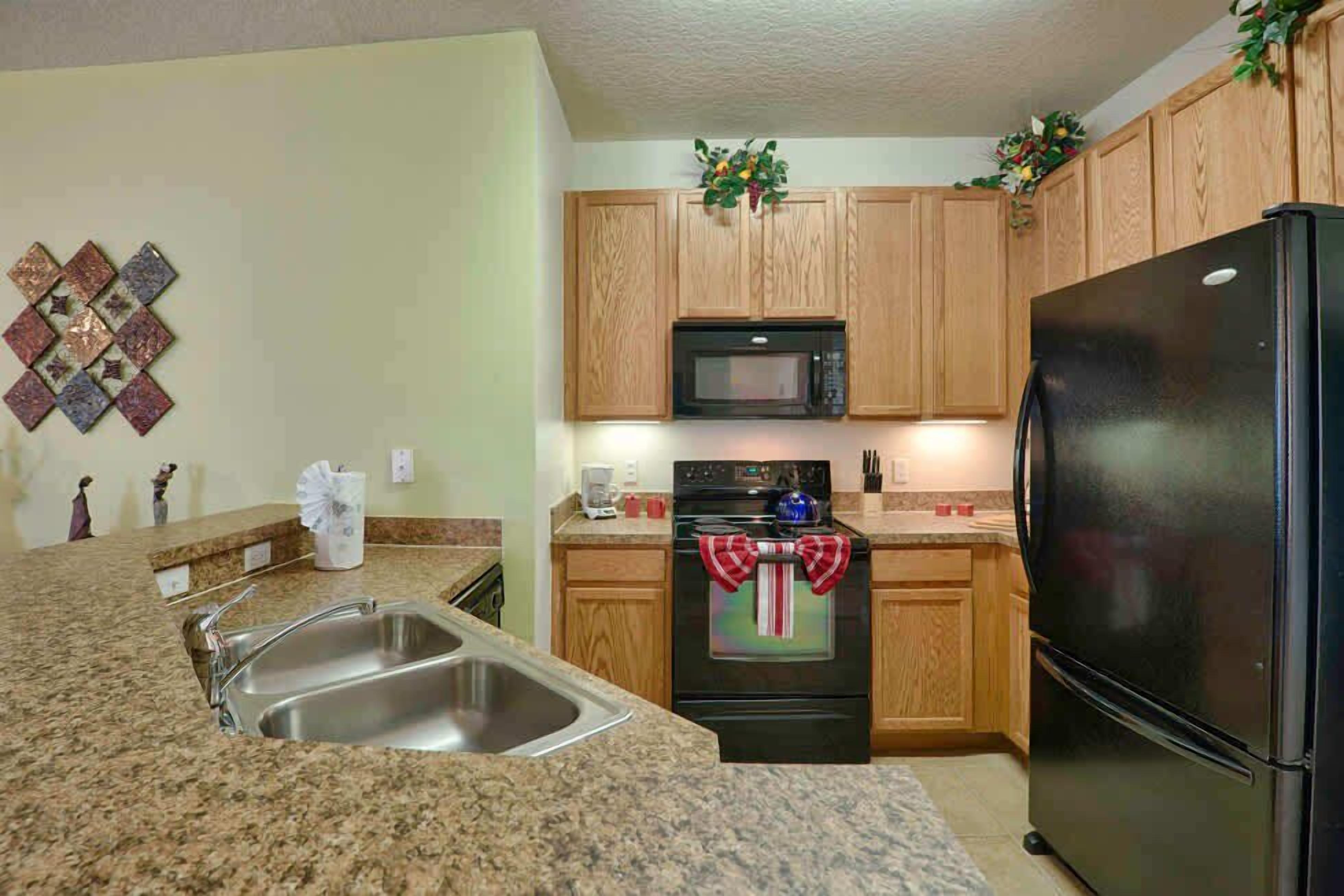 Fridge, microwave, dishwasher, electric kettle