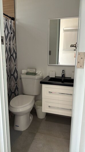 Shower, towels, soap, toilet paper - Casa Alegre Luxury Tiny Apartment (San Juan)