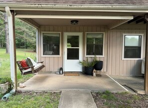 Terrace/patio - Peaceful Lodge Apartment: Full Kitchen + 74-Acre Retreat (Caddo Gap)