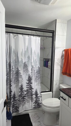 Shower, hair dryer, towels, soap - Beautiful 4-bedroom house with AC in welcoming Coloma, Michigan. (Coloma)