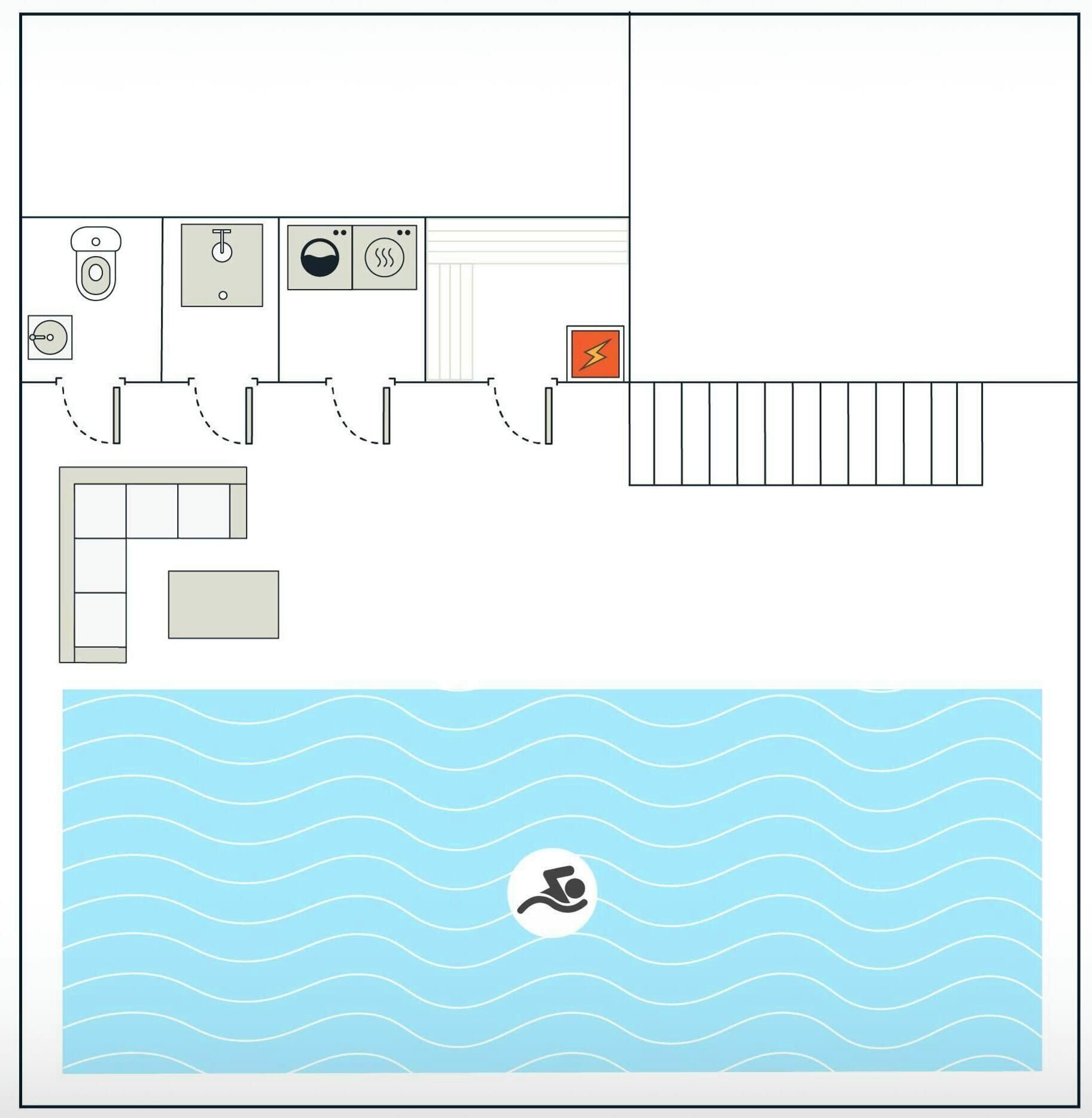 Distribución de una habitación con cama, mesita de noche y ventana.