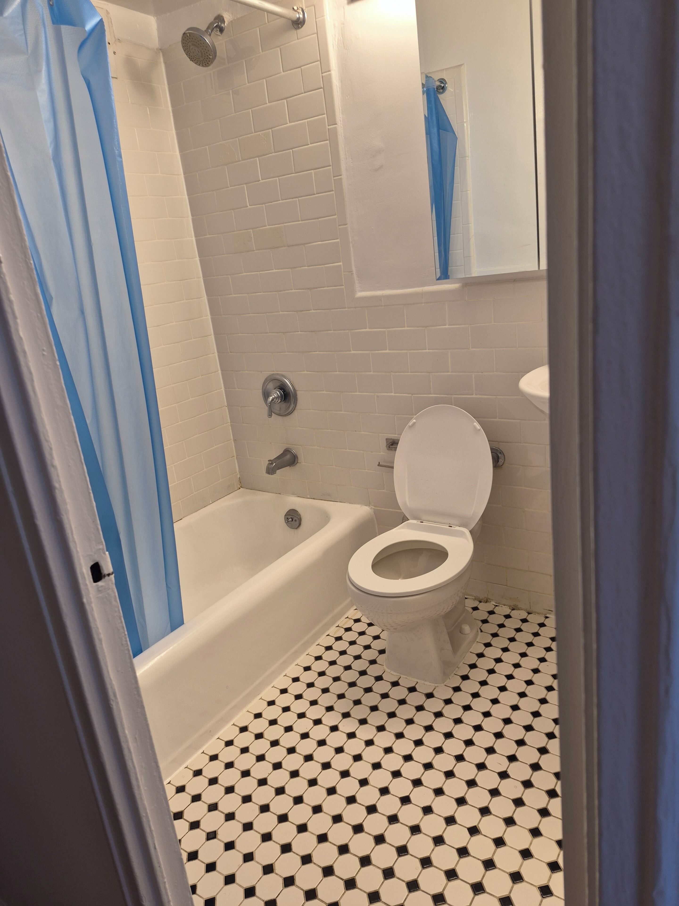 Ein Badezimmer mit Toilette, einer Badewanne und einer Duschvorhang.