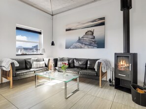 Una televisión, una chimenea