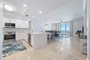Fridge, microwave, oven, stovetop - Indigo 803W | Beachfront | Resort Amenities | Luxury Complex w/Movie Theatre | Beach Getaways (Pensacola)