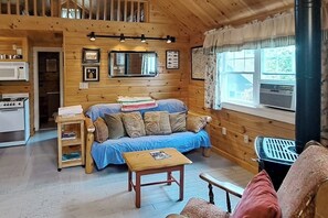 TV, fireplace - Lakefront cottage with full kitchen, firepit, gas grill, Wifi, a/c (Greenville)