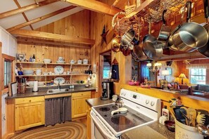 Fridge, microwave, oven, stovetop - Dog-Friendly Lakefront Cabin with Full Kitchen, Firepit, Free WiFi, Great Views (Greenville)