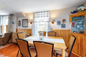 Dining - Ocean Point home, large porch, ocean view, water access (East Boothbay)