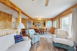 TV, DVD player, stereo - Lakefront home with private dock, mooring, pebble beach, grill, & firepit (Lily Bay Township)