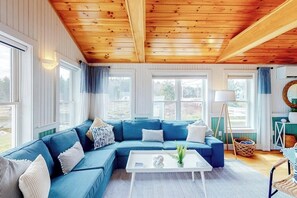 TV, fireplace, books