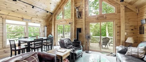 TV, fireplace, DVD player, video library