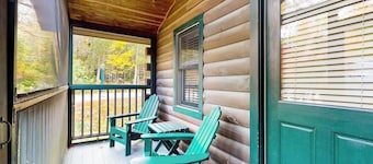 Adventure ready studio cabin with wooded views, fireplace, & AC