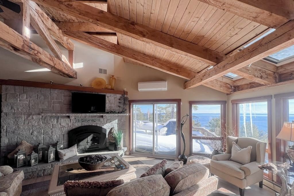 TV, fireplace, DVD player, books
